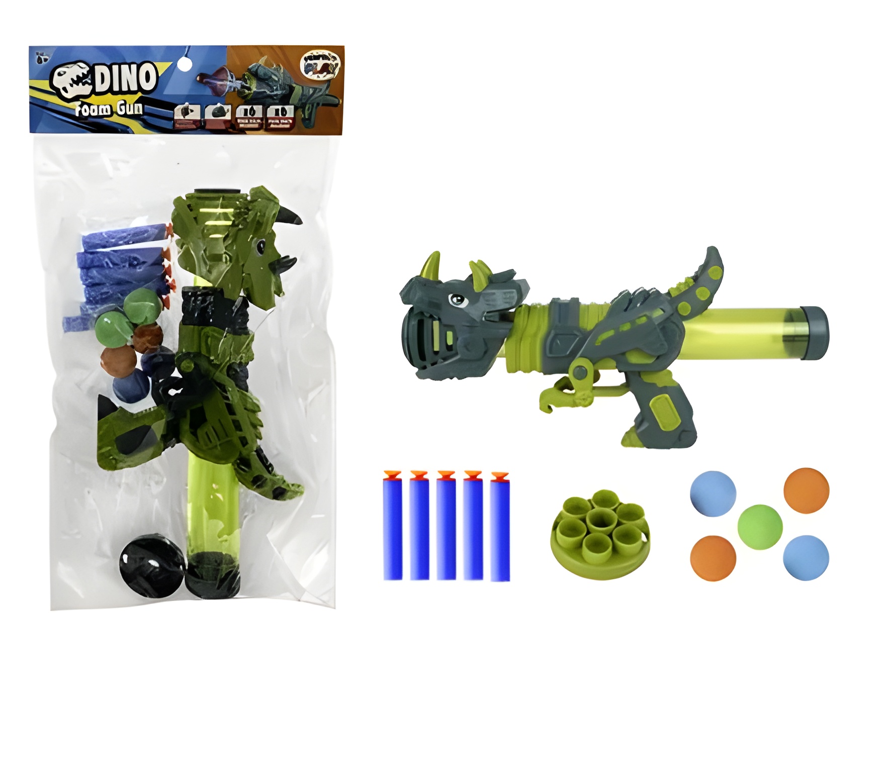 Gun Foam Dart/Ball Dino 13Pc Asstd 33Cm