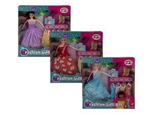 Doll Princess W/Boots+4Dresses+Acc 28Cm